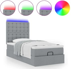 vidaXL Οθωμανικό κρεβάτι με στρώμα &amp; LEDs Ανοιχτό γκρι Ύφασμα