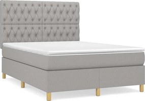 vidaXL Κρεβάτι Boxspring με Στρώμα Ανοιχτό Γκρι 140x200 εκ. Υφασμάτινο