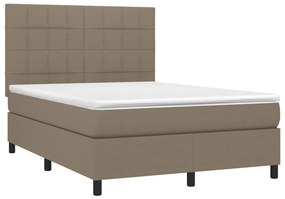 vidaXL Κρεβάτι Boxspring με Στρώμα &amp; LED Taupe 140x190 εκ. Υφασμάτινο