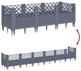 vidaXL Ζαρντινιέρα με Πασσάλους Γκρι 123,5x43,5x43,5εκ. Πολυπροπυλένιο