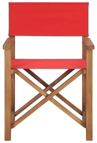 Καρέκλες Σκηνοθέτη 2 τεμ. Κόκκινες από Μασίφ Ξύλο Teak - Κόκκινο