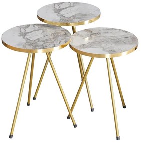 Side tables Weber set 3pcs golden-white marble D34x52cm 34x34x52 εκ.