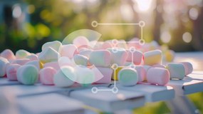 Intra Συλλεκτικό Ξύλινο Παζλ Plywood  4mm - Πολύχρωμα Marshmallows σε υπαίθριο τραπέζι Σε Ξύλινο Κουτί - Διαστάσεις: 10x10 cm – 25 κομμάτια