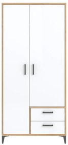 Ντουλάπα Orlando AA115, Ελαφριά δρυς, Γυαλιστερό λευκό, 195x90x54cm, Πόρτες ντουλάπας: Με μεντεσέδες, Αριθμός ραφιών: 1, Αριθμός ραφιών: 1