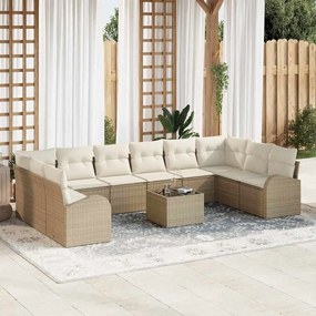 vidaXL Σετ Καναπέ Κήπου 11 pcs Μπεζ, Κρέμα Πολυ rattan, βαμμένο ατσάλι