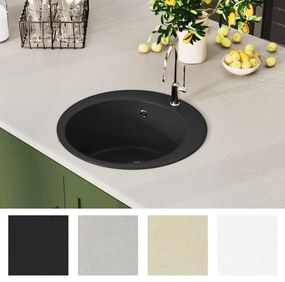 vidaXL Νεροχύτης με Μονή Γούρνα Στρογγυλός Μαύρος Γρανιτένιος