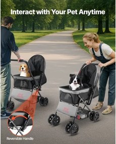 VEVOR Pet Stroller Foldable 4 Wheels Dog Stroller Reversible Handle up to 44lbs