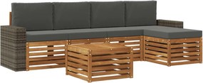 vidaXL Σειρά Καναπέ Εξωτερικού 6 pcs Φυσικό και Ανθρακί