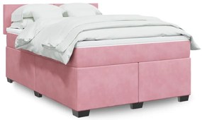vidaXL Κρεβάτι Boxspring με Στρώμα Ροζ 160x200 εκ. Βελούδινο