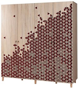 Ντουλάπα Τετράφυλλη Imaj 863SPH4222 180x52x192cm Oak-Red Τετράφυλλη