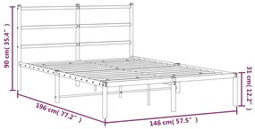 Πλαίσιο Κρεβατιού με Κεφαλάρι Μαύρο 140 x 190 εκ. Μεταλλικό - Μαύρο