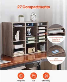 VEVOR Wooden Literature Organizer 27 Compartments Removable Shelves Black-Grey
