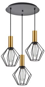 SE21-GM-4-3BL-GR1 ADEPT TUBE Gold Matt Pendant Black Metal Grid+