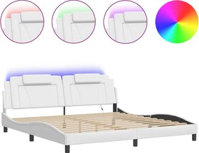 vidaXL Πλαίσιο Κρεβατιού Viana με LED Χωρίς Στρώμα Λευκό 200x200 εκ.