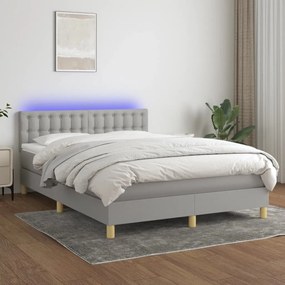 vidaXL Κρεβάτι Boxspring με Στρώμα & LED Αν.Γκρι 140x190εκ. Υφασμάτινο