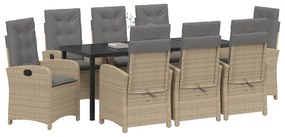 vidaXL Σετ Κηπουρικής 9 κομματιών με Μαξιλάρια Μπεζ Πολυ Ρατάν