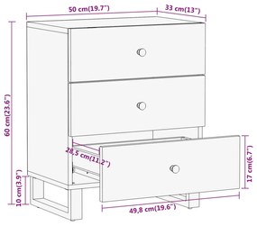 Κομοδίνο Καφέ και Μαύρο 50x33x60 εκ. από Μασίφ Ξύλο Μάνγκο - Καφέ