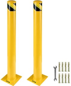 VEVOR Safety Bollard, 48 Inch Height Bollard Post, 4.5 Inch Diameter Steel Pipe Safety Bollard Post, Yellow Steel Bollard, Steel Safety Bollard with 8 Anchor Bolts, Perfect for Traffic-Sensitive Area