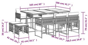 Σετ Τραπεζαρίας Κήπου 11 Τεμαχίων Γκρι Συνθ. Ρατάν με Μαξιλάρια - Γκρι