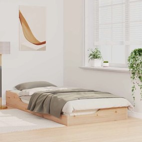 vidaXL Κρεβάτι δαπέδου Καφέ 90 x 210 cm Μασίφ ξύλο πεύκου