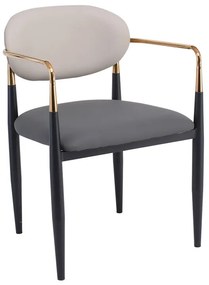 WOODWELL OLIVE Πολυθρόνα Μέταλλο Βαφή Μαύρο-Gold, Pu Ανοιχτό Γκρι-Σκούρο Γκρι 53x53x80cm ΕΜ788,2