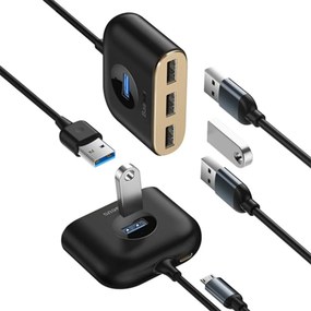 Baseus Square round 4 in 1 USB HUB Adapter (1xUSB3.0 &amp; 3xUSB2.0) 1m Black Μαύρο