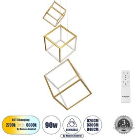 Κρεμαστό Φωτιστικό Οροφής Design Χρυσό Πλατίνα KIBOO-TRIO 60931 Globostar-60932-Χρυσό 60932