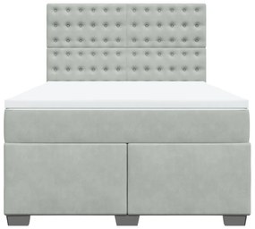 Κρεβάτι Boxspring με Στρώμα Ανοιχτό Γκρι 140x190 εκ. Βελούδινο - Γκρι