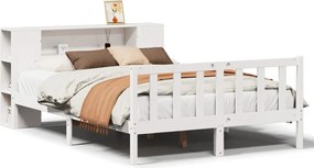 vidaXL Κρεβάτι Βιβλιοθήκη Χωρίς Στρώμα Λευκό 135x190 εκ Μασίφ Πεύκο