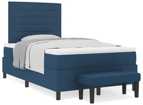 vidaXL Κρεβάτι με Στρώμα & Πάγκο Μπλε 120x200 εκ. Ύφασμα