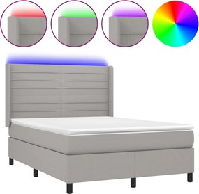 vidaXL Κρεβάτι Boxspring με Στρώμα &amp; LED Αν.Γκρι 140x190εκ. Υφασμάτινο