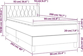 vidaXL Κρεβάτι Boxspring με Στρώμα Μαύρο 90x200 εκ. Βελούδινο