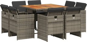 vidaXL Σετ Τραπεζαρίας Κήπου 9 τεμ. Γκρι Συνθ. Ρατάν με Μαξιλάρια