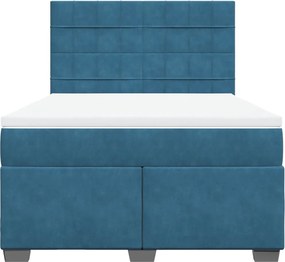 vidaXL Κρεβάτι Boxspring με Στρώμα Μπλε 140x200 εκ. Βελούδινο