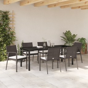 vidaXL Σετ Κήπου 7 Τεμαχίων  με Μαξιλάρια Καφέ Πολυ Ράτταν