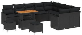 vidaXL Σετ Καναπέ Κήπου 12 pcs Μαύρο συνθετικό ρατάν