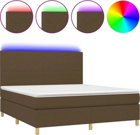 vidaXL Κρεβάτι Boxspring με Στρώμα &amp; LED Σκ.Καφέ 160x200εκ. Υφασμάτινο