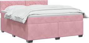 vidaXL Κρεβάτι Box Spring με Στρώμα και LED Ροζ 140 x 190 cm Βελούδο