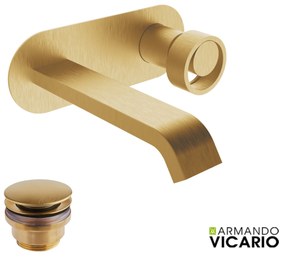 Armando Vicario Halo Gold Brushed Μπαταρία Νιπτήρος εντοιχισμού+Βαλβίδα clic-clac