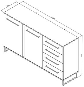 Κομότα - Μπουφές Sardinia 3K4F Artisan Oak - Μαύρο 159x42x92.5 εκ. 159x42x92.5 εκ.