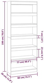 vidaXL Βιβλιοθήκη/Διαχωρ. Χώρου Καπνιστή Δρυς 80x30x198 εκ. Επεξ. Ξύλο