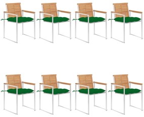 vidaXL Καρέκλες Κήπου 8 τεμάχια από Μασίφ Ξύλο Teak με Μαξιλάρια