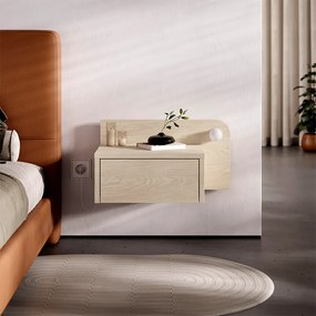 Κομοδίνο επιτοίχιο Dotta Megapap με LED χρώμα light oak 52x33,6x28εκ.