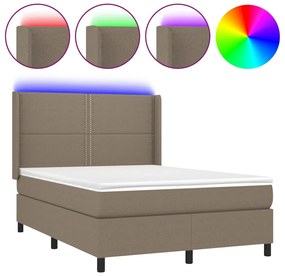 Κρεβάτι Boxspring με Στρώμα &amp; LED Taupe 140x190 εκ. Υφασμάτινο - Μπεζ-Γκρι