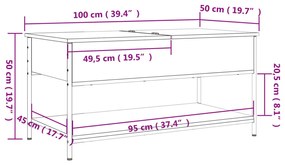 Τραπεζάκι Σαλονιού Καπνιστή Δρυς 100x50x50 εκ. Επεξεργ. Ξύλο - Καφέ