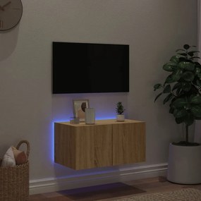 Έπιπλο Τοίχου Τηλεόρασης με LED Sonoma Δρυς 60x35x31 εκ. - Καφέ