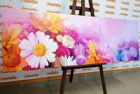 Εικόνα ελαιογραφία με λουλούδια με έντονα χρώματα - 150x50