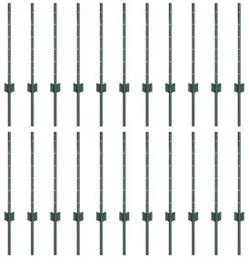vidaXL Ασημένιοι Πόλοι Φράχτη 22 pcs Πράσινο Ατσάλι