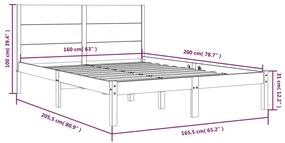 vidaXL Σκελετός Κρεβ. Χωρίς Στρώμα Λευκό 160x200 εκ Μασίφ Πεύκο