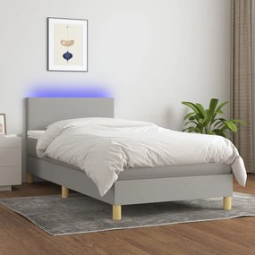 vidaXL Κρεβάτι Boxspring με Στρώμα &amp; LED Αν.Γκρι 90x200 εκ. Υφασμάτινο